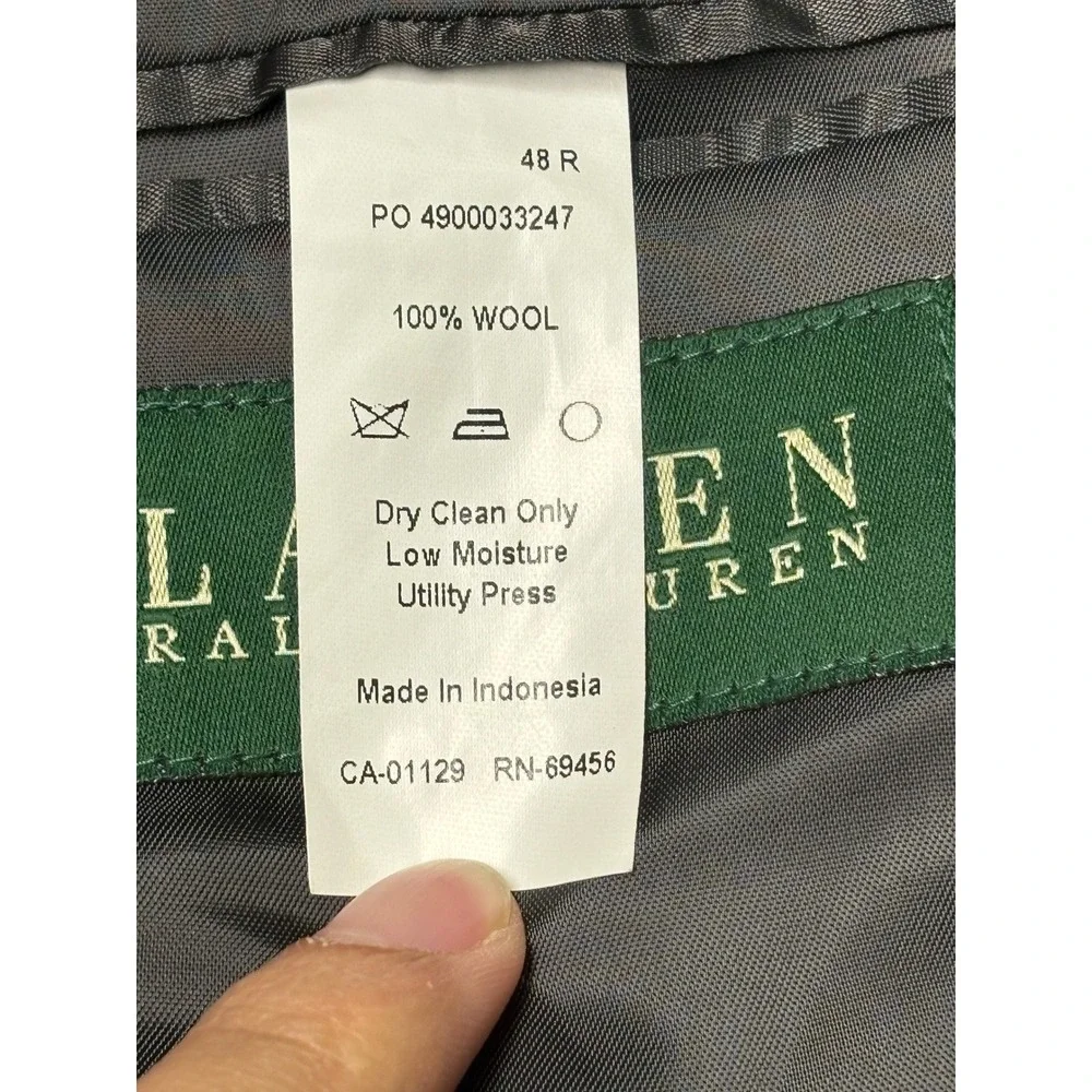 Lauren Ralph Lauren Mens 48R 100% Wool Houndstooth Sport Coat Blazer Blue Grey